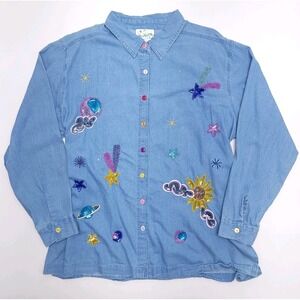 Quacker Factory Embroidered Shirt‎ Womens 2X Solar System